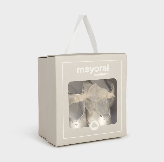 Leatherette Bow Mary Jane Non-Skid Heart Bottom - Light Gold - Box