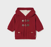 Plush Lined Knit Hooded Toggle Coat - Cherry - Front
