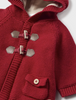Plush Lined Knit Hooded Toggle Coat - Cherry - Close-up Front Buttons