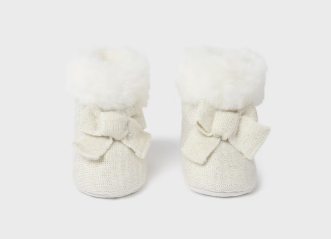 Champagne Knitted Faux Fur Booties - Front View