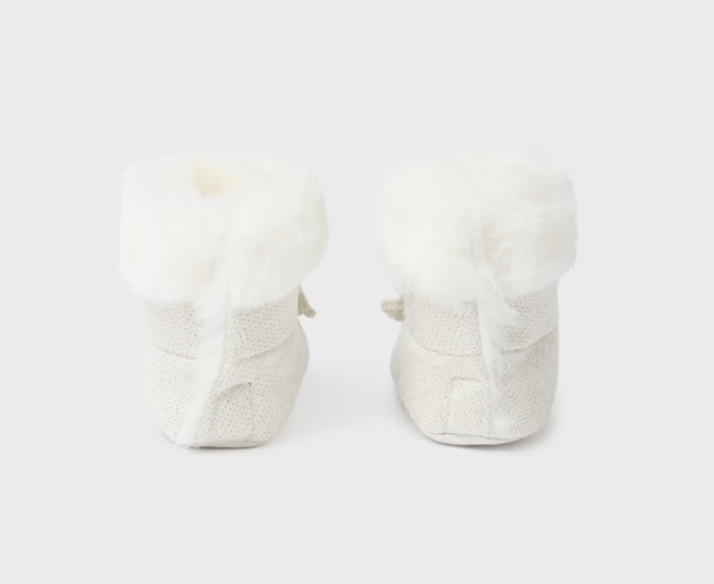 Champagne Knitted Faux Fur Booties - Back View