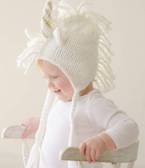 Blueberry Hill Knit Unicorn Hat, White/Gold