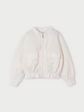 3410 Mini Girls Zippered Satin Pocket Mixed Jacket - Bone