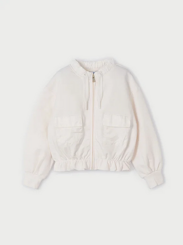 3410 Mini Girls Zippered Satin Pocket Mixed Jacket - Bone