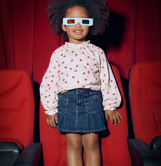 4003 Mini Girls Flowy Bambula Ruffled L/S Shirt - Natural Strawberries