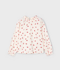 4003 Mini Girls Flowy Bambula Ruffled L/S Shirt - Natural Strawberries