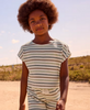 6022 Teen/Tween Girls Eco-Cotton Crochet Look Top - Bone Clay Striped