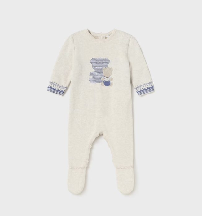 Eco L/S Tricot Knit Romper - Classic Bear - Front