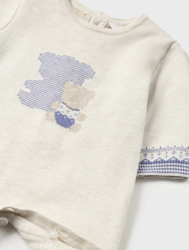 Eco L/S Tricot Knit Romper - Classic Bear - Close-up Bear Design