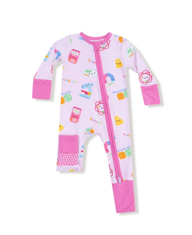 Angel Dear Bamboo L/S 2 Way Zipper Convertible Romper - Future Scientist Pink