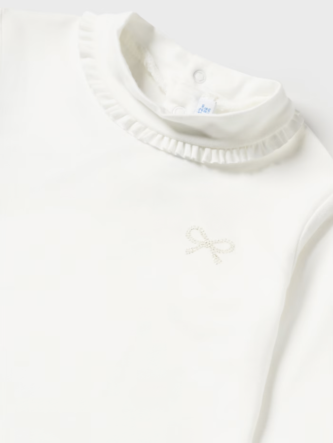 Ruffled Knit Mockneck - Natural White - Close-up