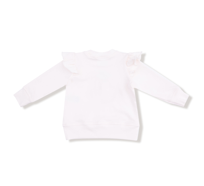 Angel Dear Ruffled Shoulder French Terry Sweatshirt - Embroidered Cutie Pie