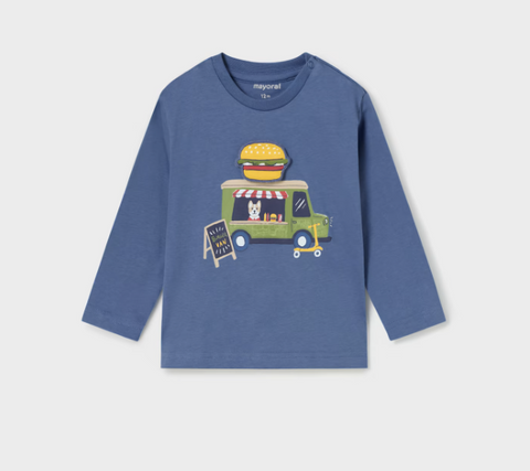 2024 Mayoral Toddler Boys Flip Flap L/S Food Truck TShirt - Lake Blue
