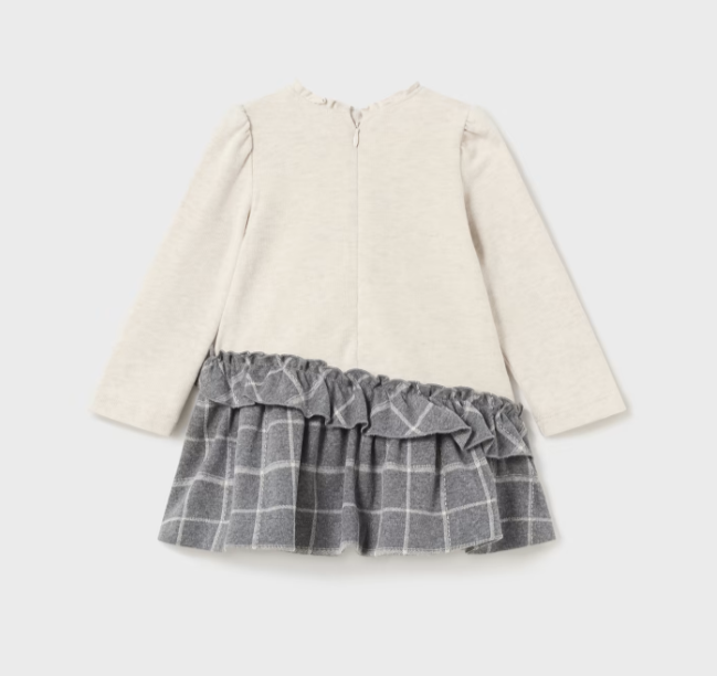 A-Line Grey Plaid & Cream Dress - Back