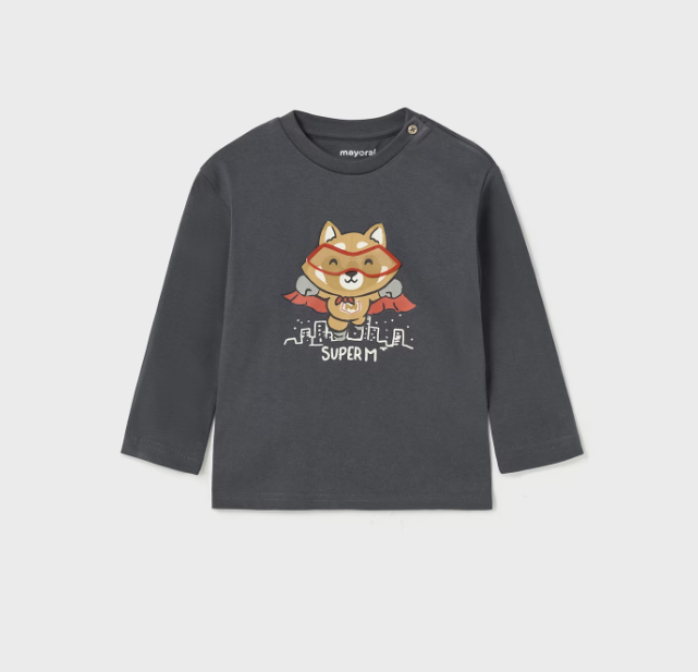 Flip Flap L/S TShirt - Charcoal Super Fox - Front