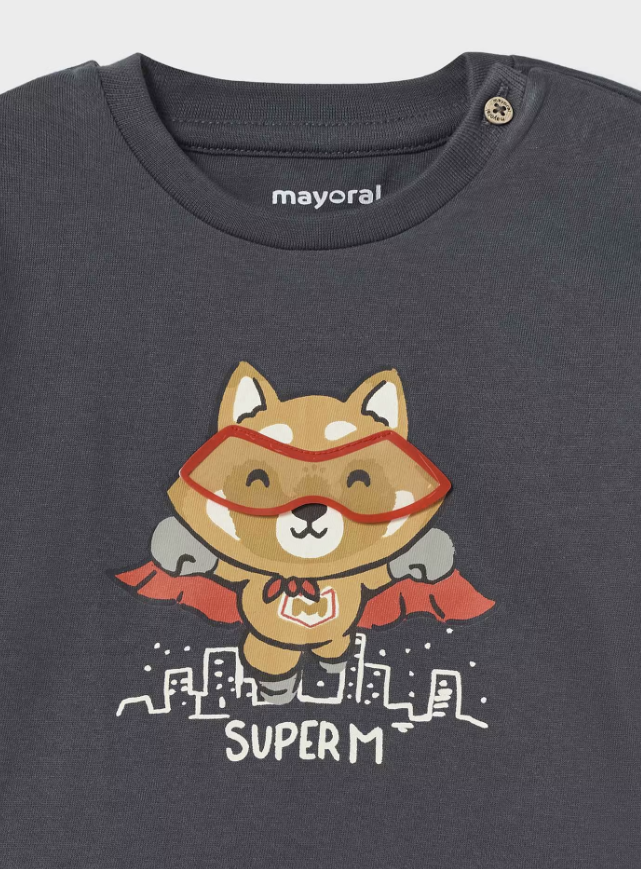 Flip Flap L/S TShirt - Charcoal Super Fox - Close-up Fox