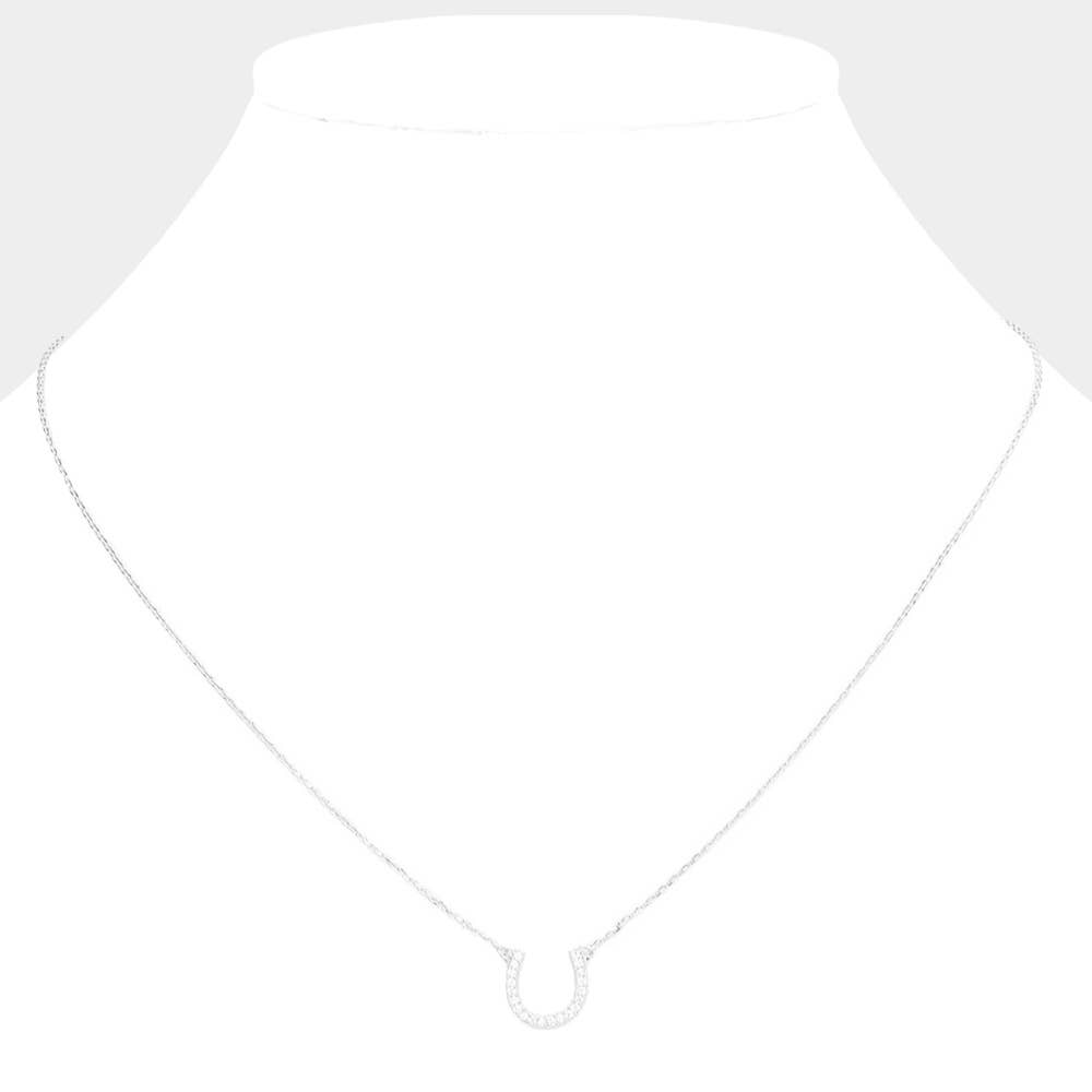 Secret Box Sterling Silver Dipped CZ Horseshoe Pendant Necklace: Silver Gift