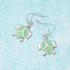 Silver Hook Dangle Earrings, Green Sea Glass Turtle everyday wear