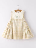 Sleeveless Embroidered Bunny Bib Flare Dress - Natural Gingham