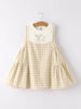 Sleeveless Embroidered Bunny Bib Flare Dress - Natural Gingham