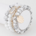 Stone Bead Stretchy Bracelet, 4PC Stacking Set - White Marble