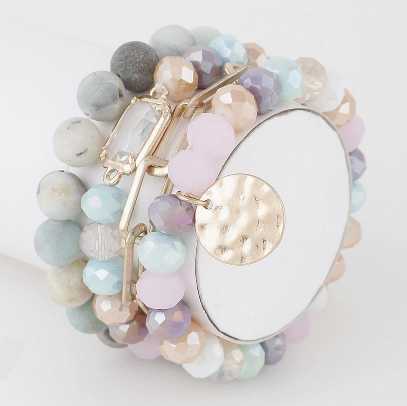 Stone Bead Stretchy Bracelet, 4PC Stacking Set - Light Multi