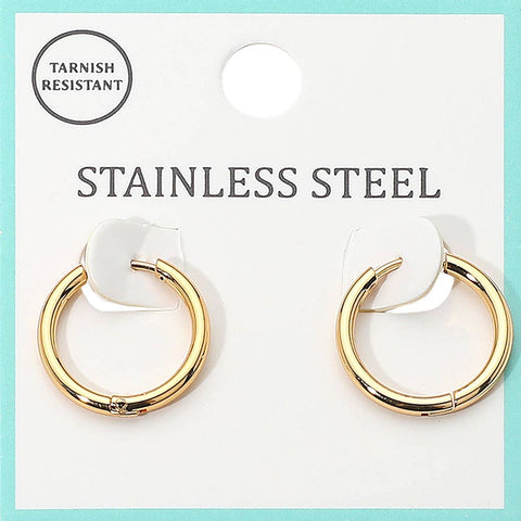 Stainless Steel Hypoallergenic Huggie 0.75" DIA Hoop Earrings: Gold
