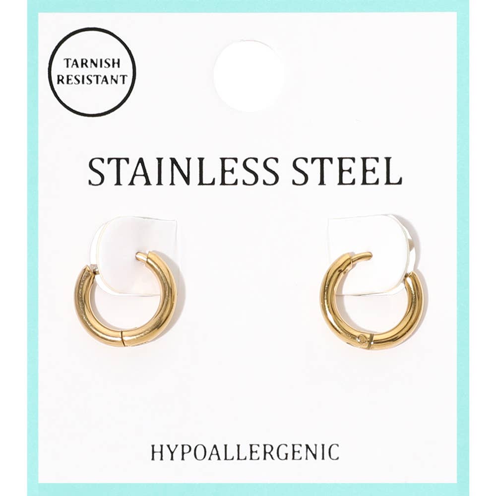Stainless Steel Hypoallergenic Mini Huggie Closed 0.5" DIA Closed Hoop Earrings: Gold