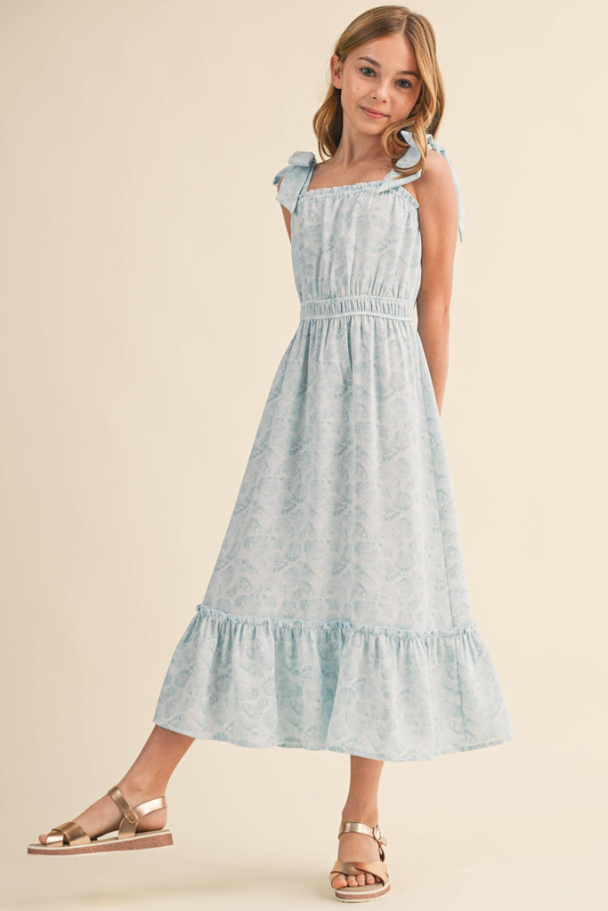 Tween and Teen Girls Maxi Sundress - Juliette Blue Ocean Sea Shells