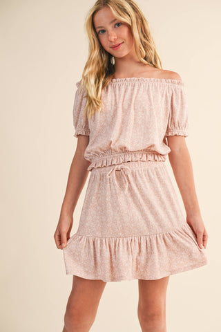 Tween and Teens 2PC Peasant Top and Skirt Set - Light Pink