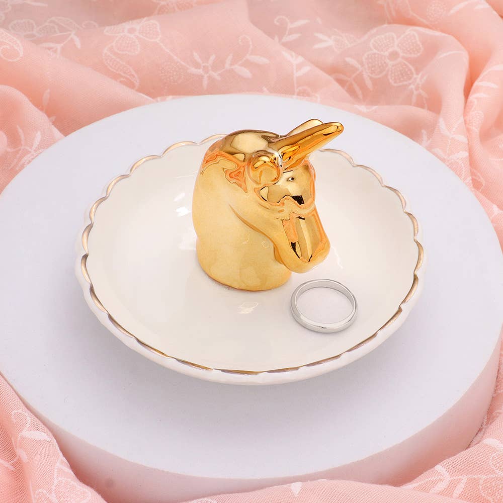 Unicorn Ring Holder Jewelry Dish - Ceramic and Gold