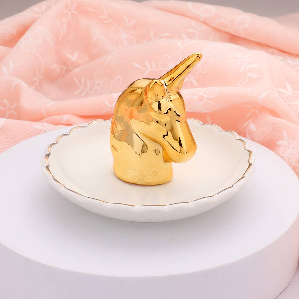 Unicorn Ring Holder Jewelry Dish - Ceramic and Gold gift