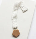 Handmade Universal Pacifier/Toy Clip, Wood Flower & White Vintage Lace