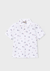 3101 Mini Boy Eco-Cotton Sail Boat Print S/S Polo Shirt - White and Tomato Red