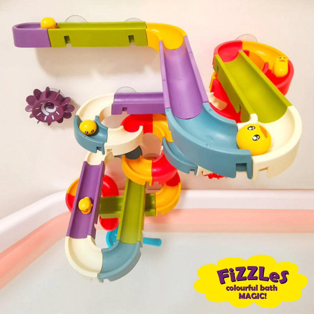 Water Toys, 34 Piece FiZZLeS Build a Bath Slide with Mini Ducks