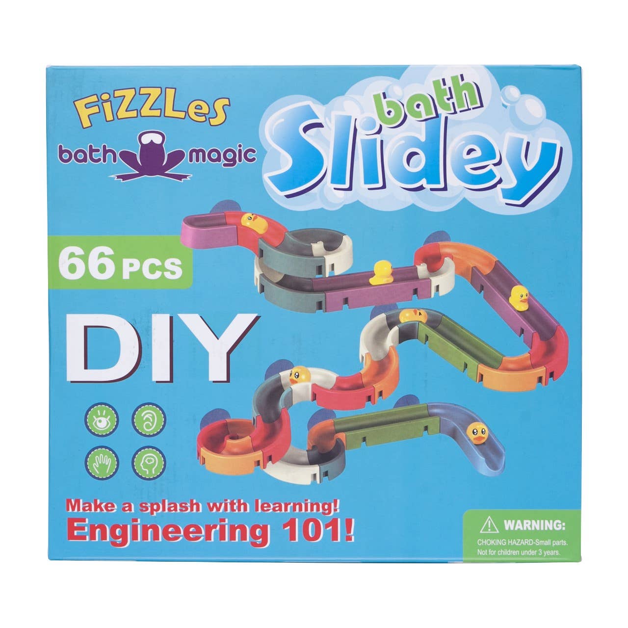 Water Toys, 66 Piece FiZZLeS Build a Bath Slide with Mini Ducks