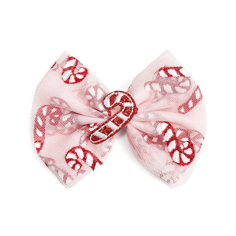 XL Candy Cane Confetti Christmas 6" Tulle Bow Clip - Red & White