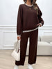 Round Neck Dropped Shoulder Top and Pants Sweater Set (5 COLOR OPTIONS)