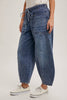 Barrel Jeans, Mid-Waist, Drawstring Top - Medium Wash