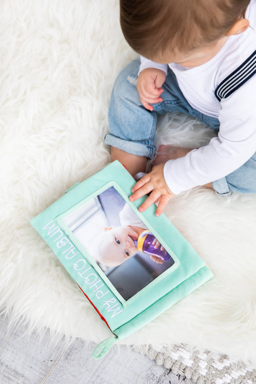 Baby's First Soft Photo Album, Baby Plush Interchangeable Photo Album - Mint Blue