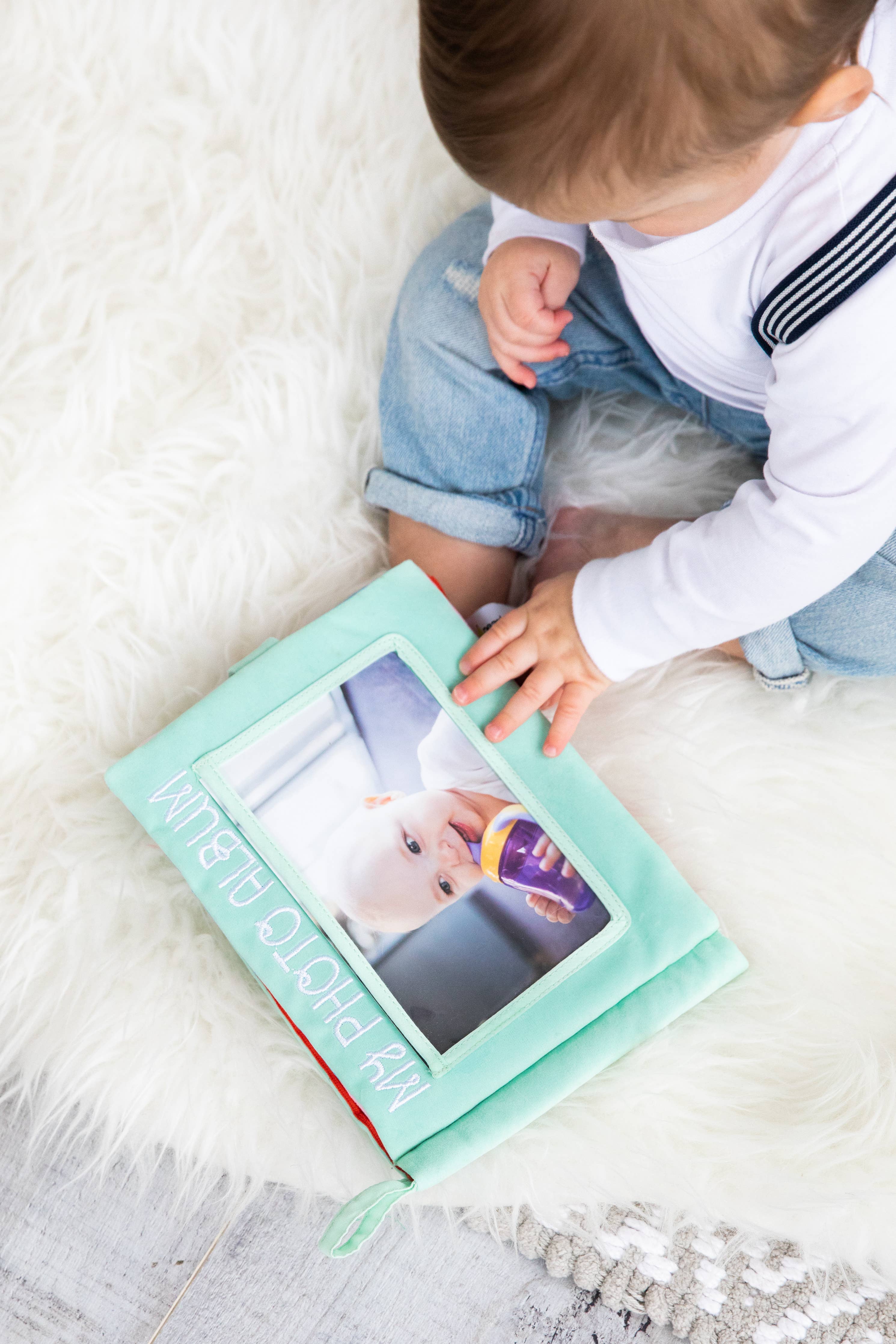 Baby's First Soft Photo Album, Baby Plush Interchangeable Photo Album - Mint Blue