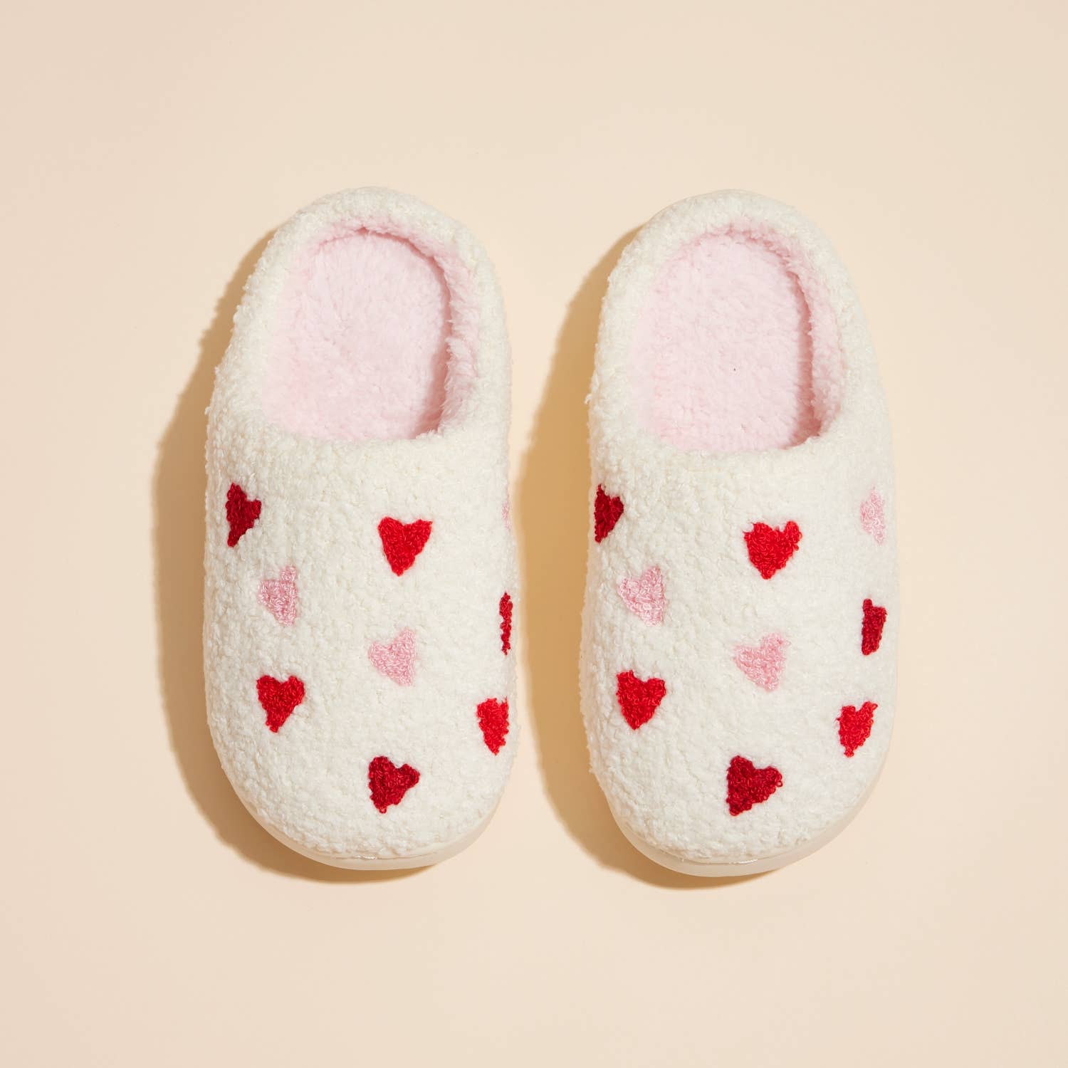 Plush Multi Hearts Home Slippers, Kids (3Y-8Y): White-Pink