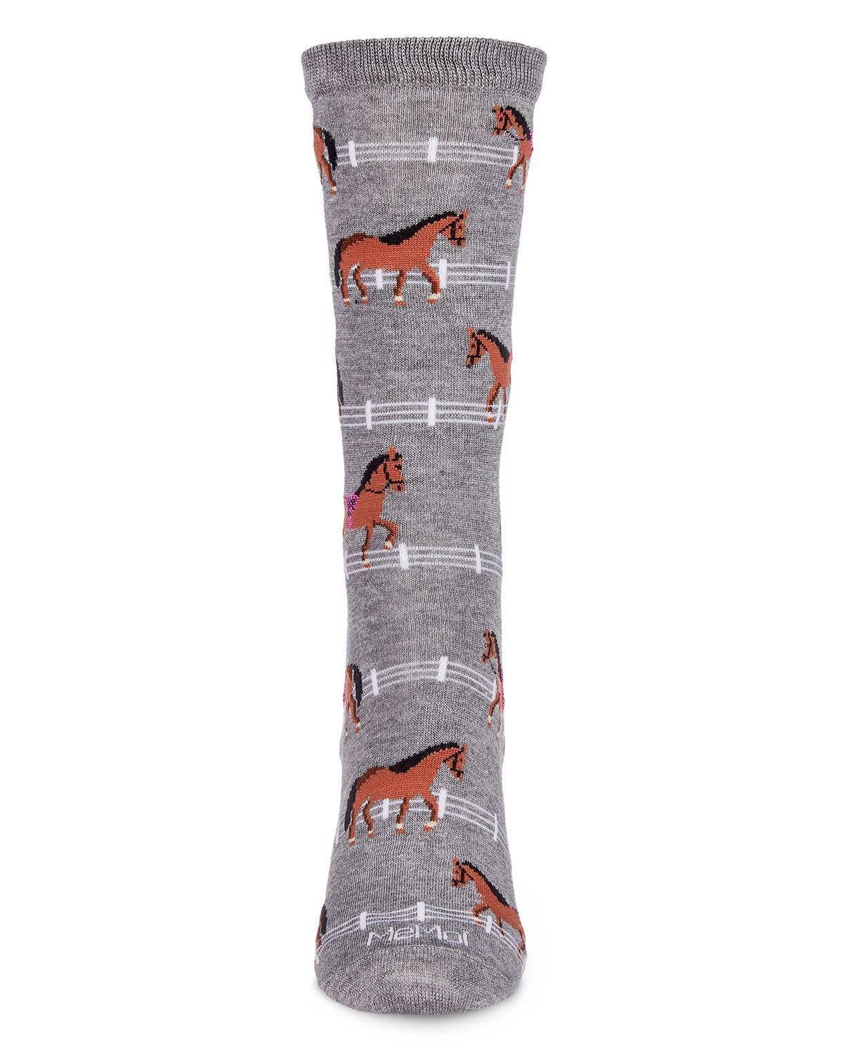 Women's Bamboo Crew Socks - Horse/Pony, Gray Heather, O/S 9-11
