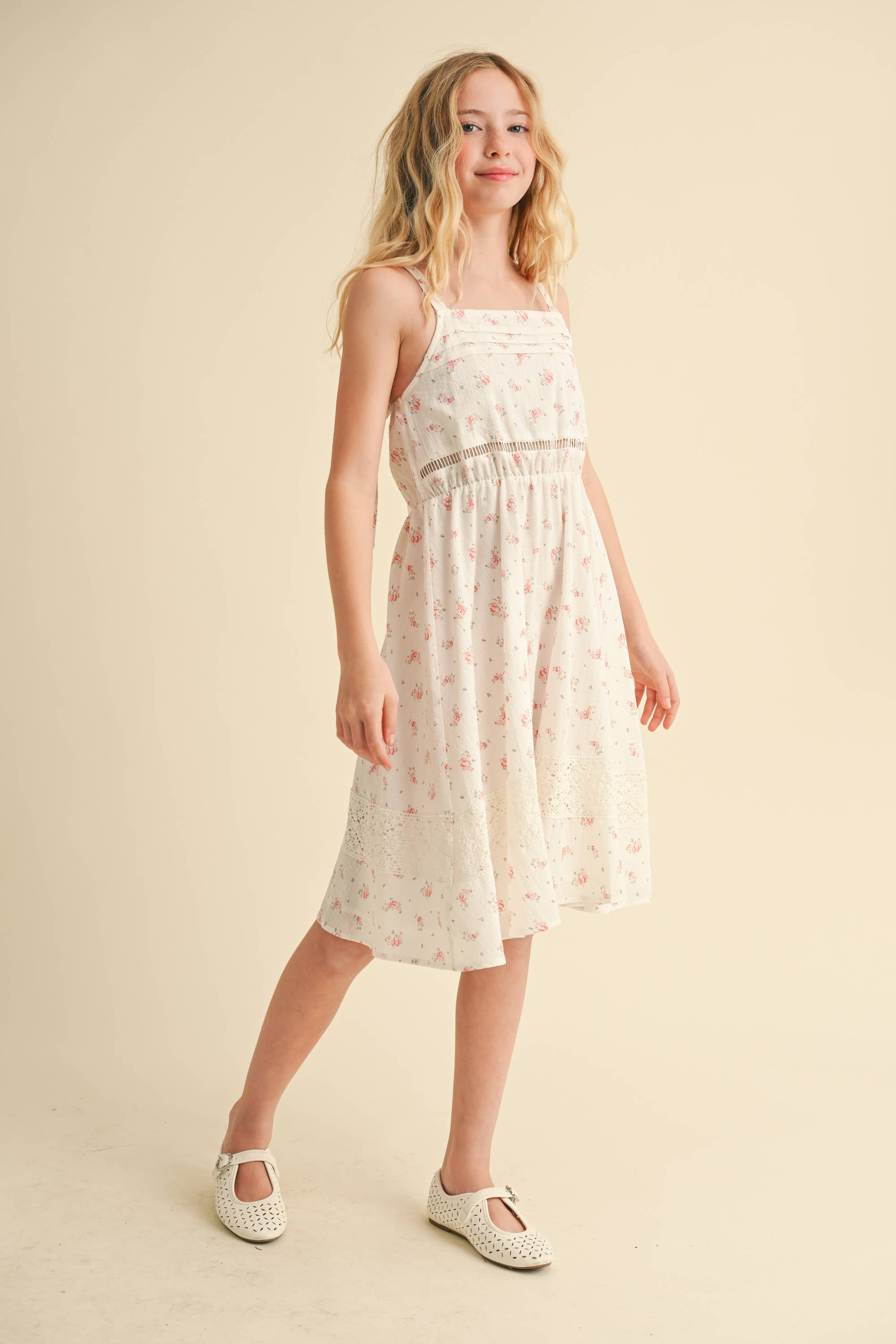 Tween/Teen Girls Cotton Linen Sundress - Ditsy Floral Print