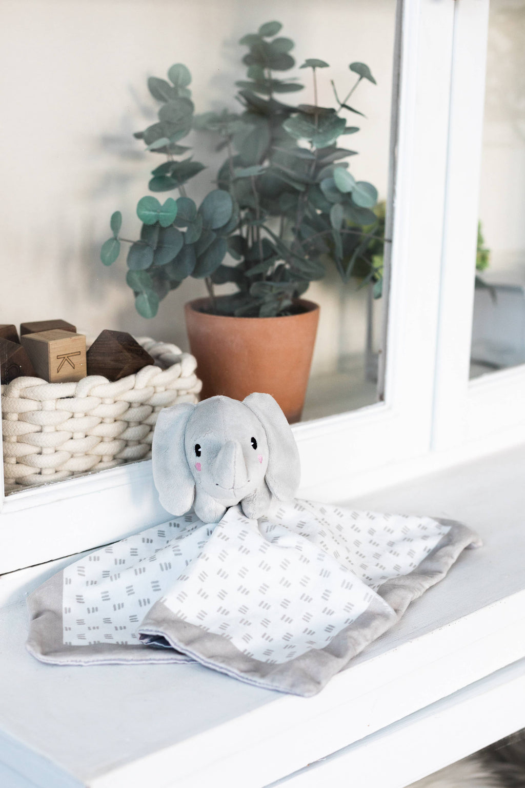 Plush Animal Lovey Blankie, 12"x12", Minky Elephant, Grey