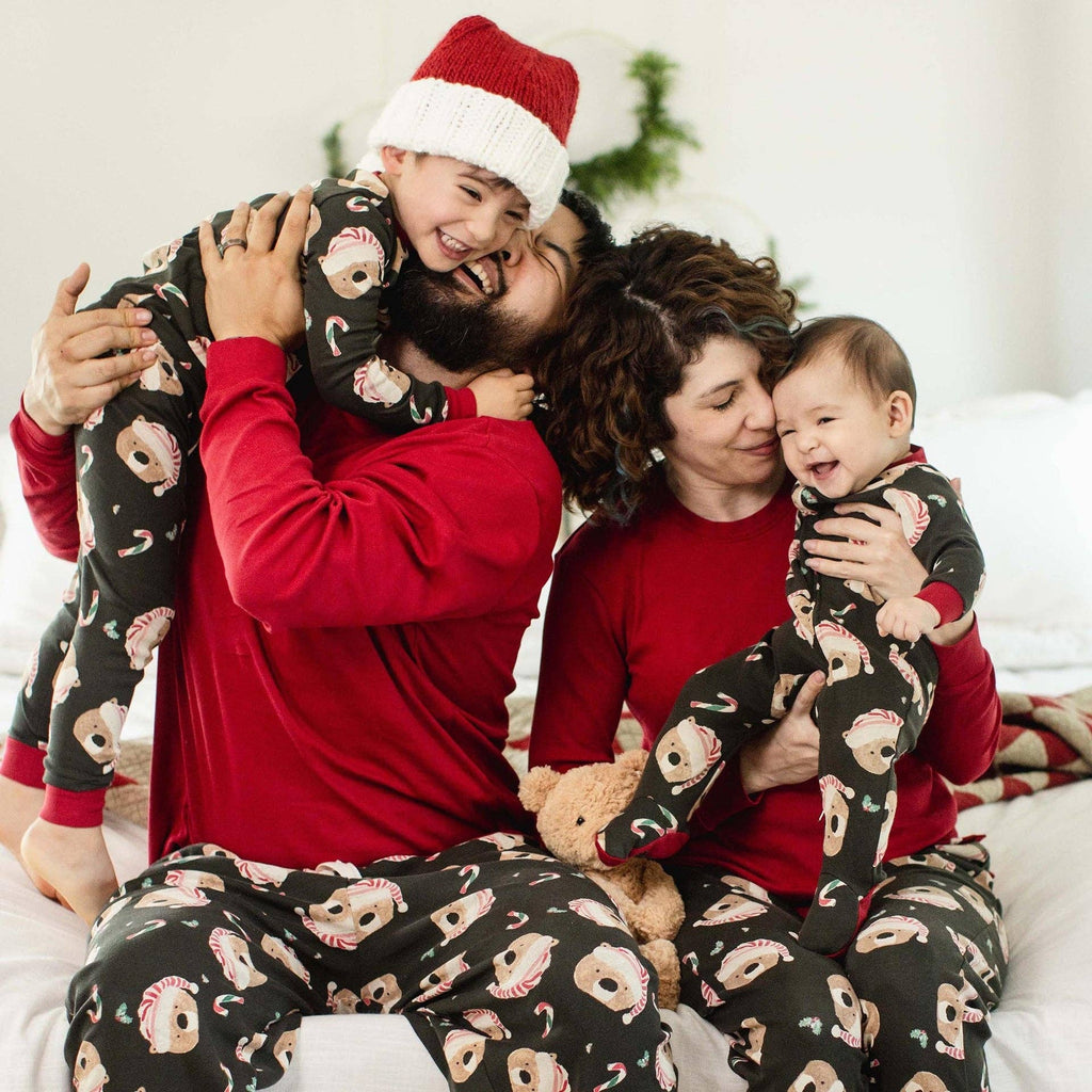 Organic Cotton, UNISEX Mini Boys & Girls 2PC PJ Lounge, Candy Cane Bears