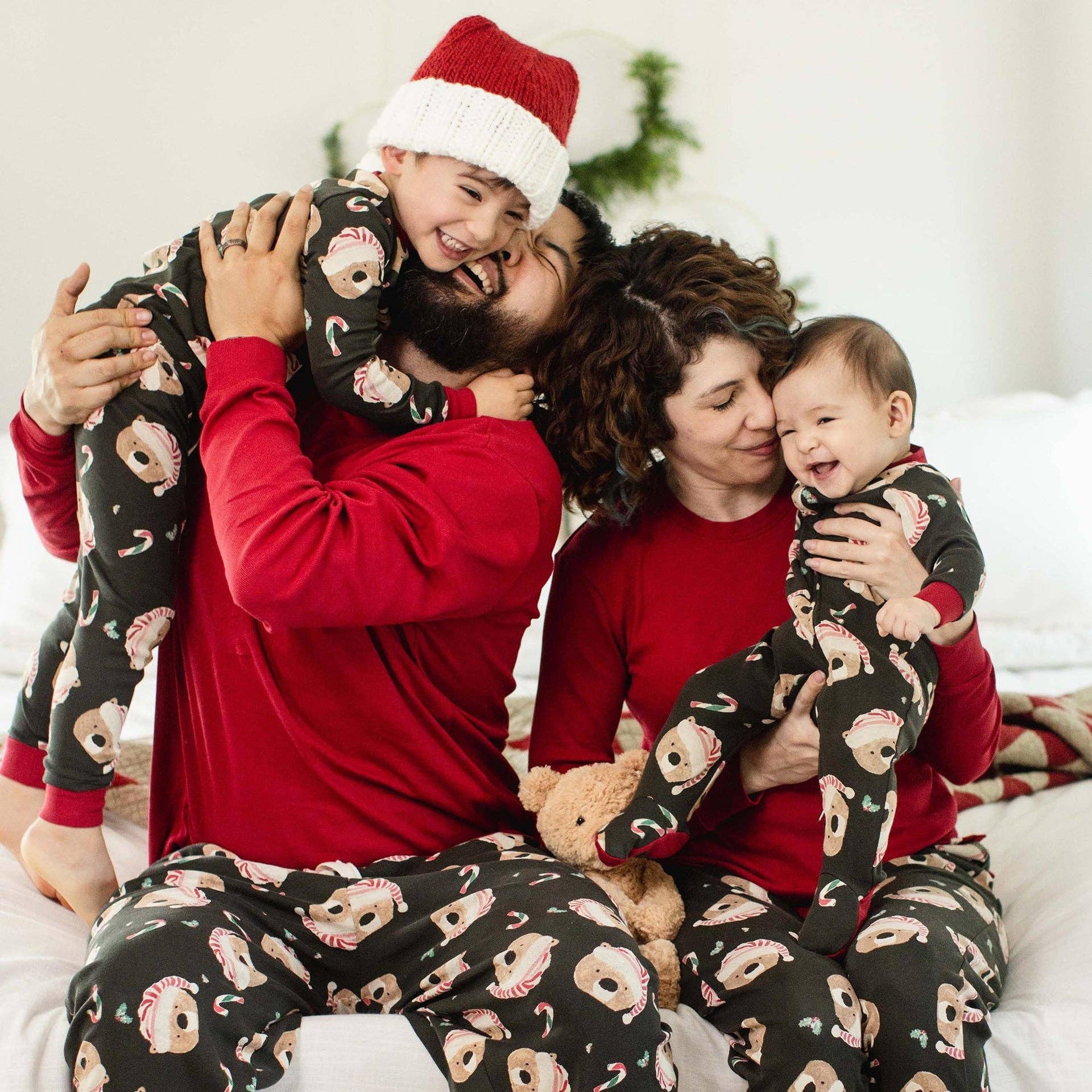 Organic Cotton, UNISEX Mini Boys & Girls 2PC PJ Lounge, Candy Cane Bears