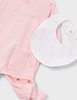 1728 Mayoral Baby Girls 3pc Gift Set, Hat, Footie, and Bib - Pink Textured Geese