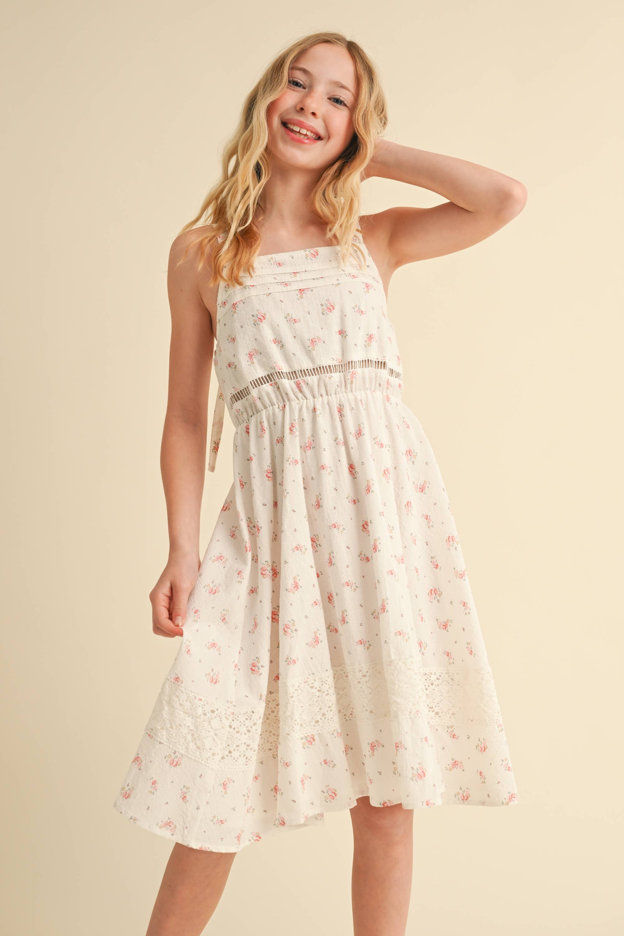 Tween/Teen Girls Cotton Linen Sundress - Ditsy Floral Print