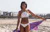 Tween/Teen Reversible Eco-friendly, Sustainable Swim Halter Top - Isla Corsica Natural Floral/Lt Lavender